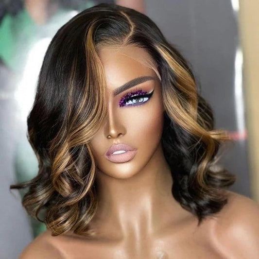 BlondeÊHighlightÊGluelessÊShortÊBodyÊWaveÊLaceÊFrontÊWigsÊHumanÊHairÊPreÊPluckedÊwithÊBabyÊHairÊ1b/30ÊBodyÊWaveÊBobÊWigsÊHumanÊHairÊ13x4ÊHighlightÊLaceÊFrontÊShortÊBodyÊWaveÊBobÊWigÊForÊWomen 10 Inch