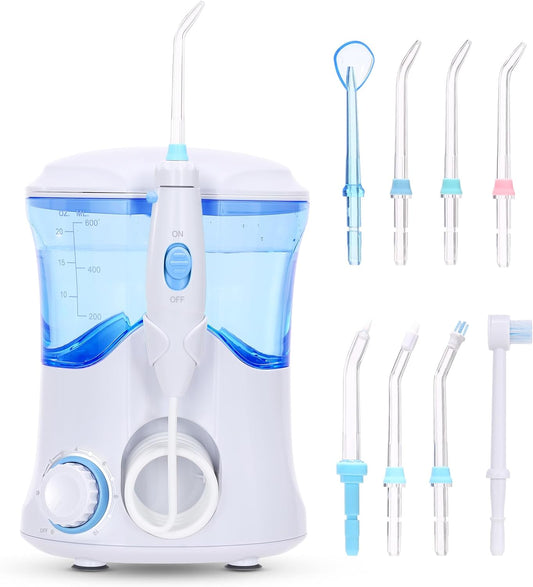 Homuserr Water Flosser, Power Dental Water Flossers for Teeth & Braces Cleaning, Electric Oral Irrigator Water Flosser for Adults & Kids with 10 Pressures & 8 Tips, 600ml Water Pick Flosser for Family