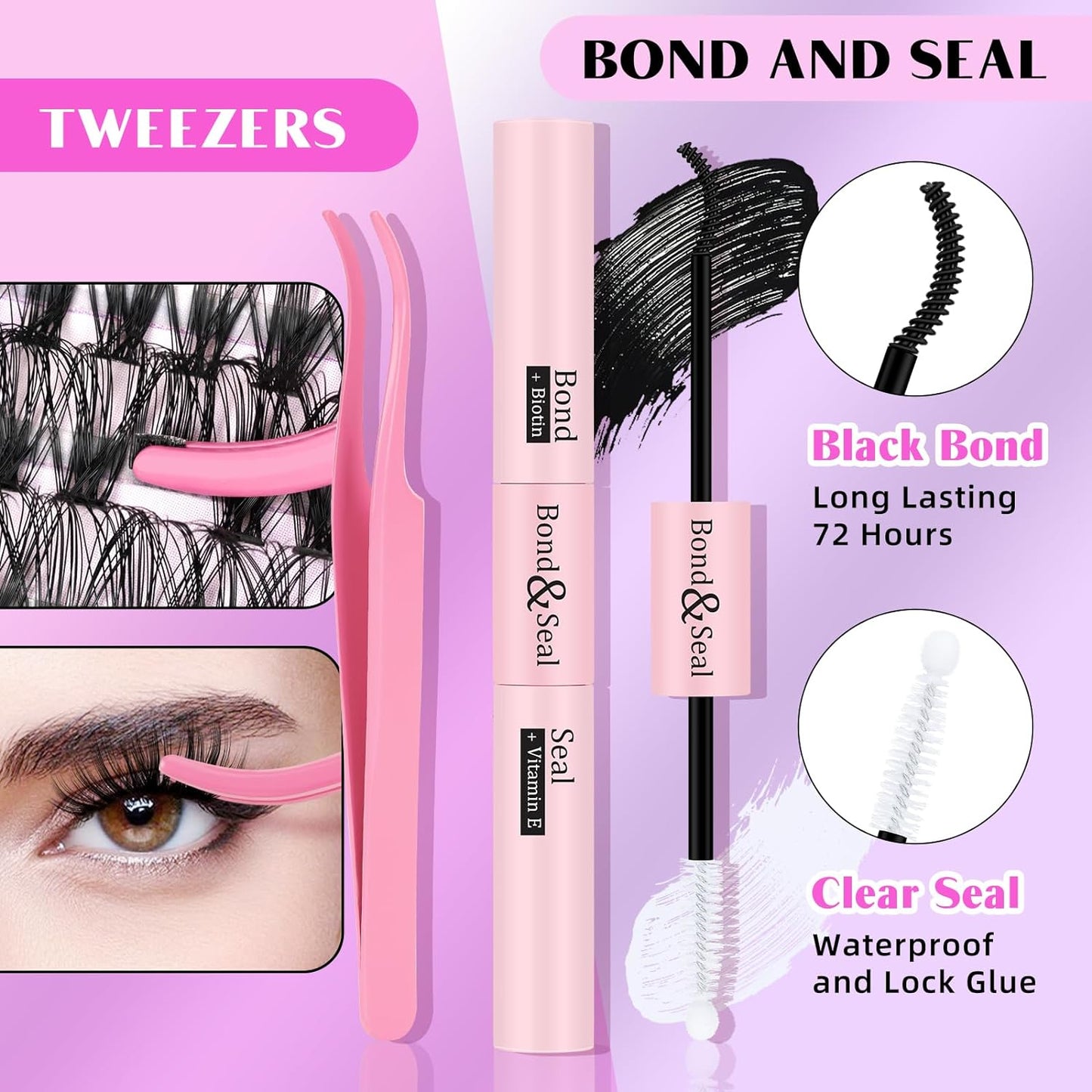 B&amp;Q Lash Extension Kit for Beginners 280pcs Eyelash Extension Kit 40D+50D 9-16 Mixed Lash Clusters Kit D Curl Lash Kit with Lash Bond and Seal Individual Lashes Kit DIY (KIT,40D+50D-D-9-16MIX)