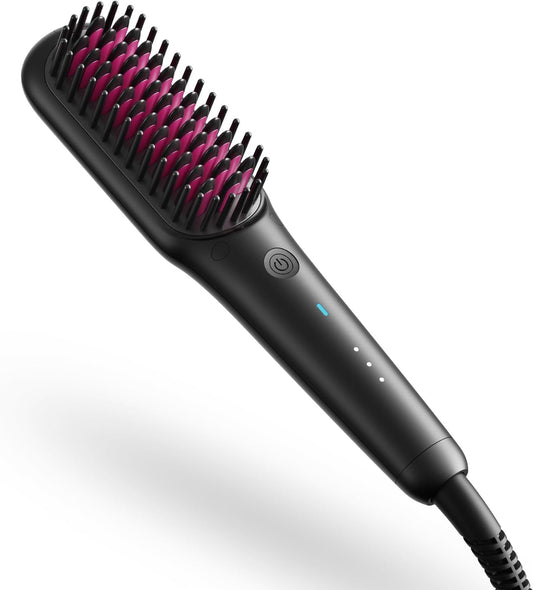 TYMO Portable Hair Straightener Brush - PORTA MINI Straightening Brush for Travel, Ionic Hot Comb Straightener for Women, 0.39lb Ultra Lightweight, 200M Negative Ions, Dual Voltage, Ceramic Tourmaline