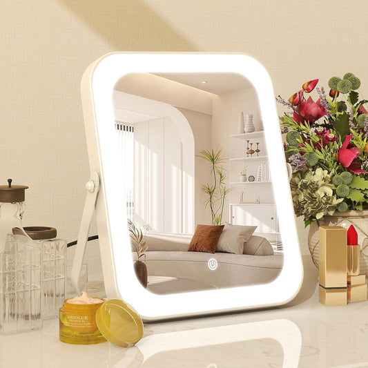 ROLOVE 8"x10" Lighted Vanity Mirror, Makeup Mirror with Light, Dimmable Touch Screen, Portable Travel Mirror with U-Shaped Bracket, Cosmetic Mirror with Lights for Makeup Desk _ Dressing Room