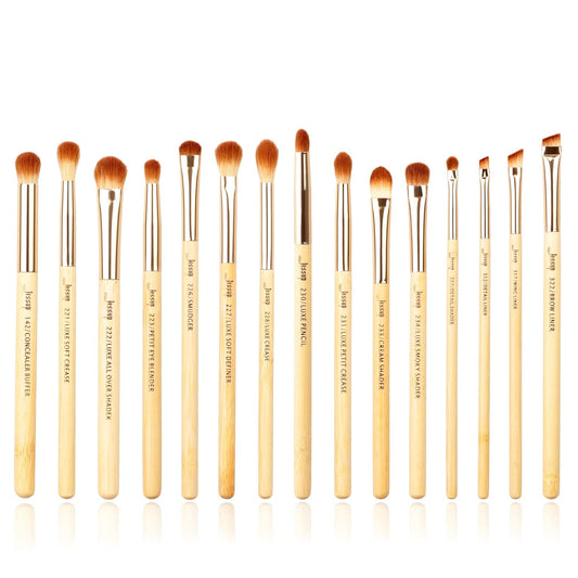 Jessup Eye Makeup Brushes Set, Premium Synthetic Eyeshadow Blending Concealer Eyebrow Eyeliner Brush, 15pcs Labeled Bamboo Make Up Brushes T137
