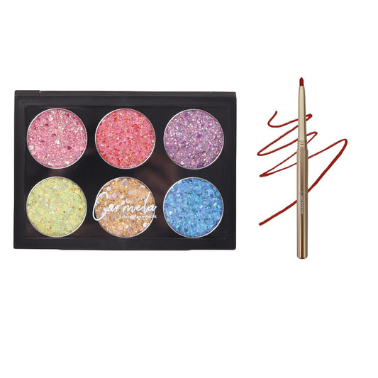 CAR MELA Chunky Glitter Eyeshadow Palette and Red Eyeliner Set, Sparkle Shimmer Glitter Makeup Pallet, Intense Red Eyeliner Pencil
