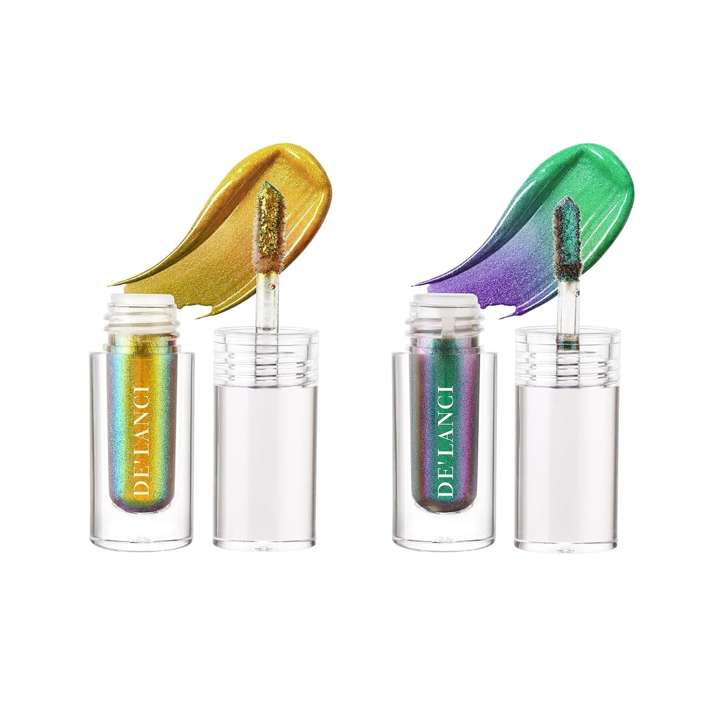 DE'LANCI Chameleon Eyeshadow Liquid, Intense Multi-color Shifting, Long-lasting With No Crease, Highly Pigment Multi-chrome Shimmer Eyeshadow (#01 SUNSHINE + #04 ELF)