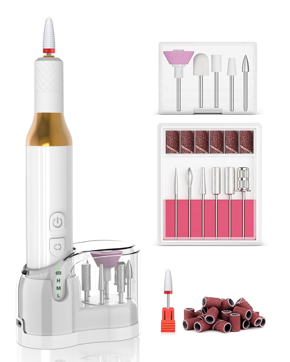 DEEHENK Nail Drill,Cordless Electric Files for Gel Nails Efile Manicure Kit Women Rechargeable Wireless Drill para U–as Profesional Machine Grinder Acrylic White (M918)