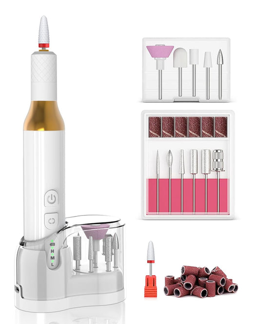 DEEHENK Nail Drill,Cordless Electric Files for Gel Nails Efile Manicure Kit Women Rechargeable Wireless Drill para U–as Profesional Machine Grinder Acrylic White (M918)