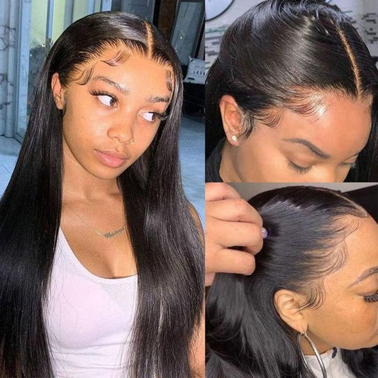 SUPER STYLE 13x4 Straight Lace Front Wigs Human Hair Pre Plucked with Baby Hair Glueless Brazilian Virgin Human Hair Bleached Knots Natural Color 20 Inch