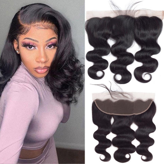 CHEEON 13x4 Transparent Lace Frontal 12 inches Brazilian Body Wave Human Hair Frontal 150% Density Brazilian Virgin Hair Body Wave Frontal Closures Natural Black Color