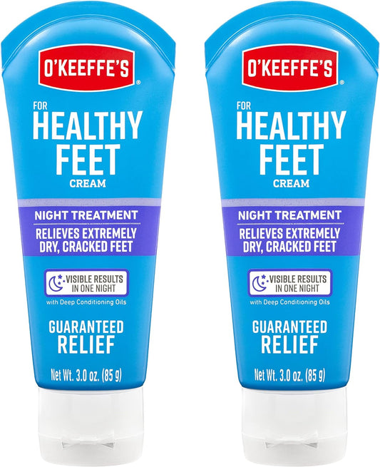 O'Keeffe's for Healthy Feet Night Treatment Foot Cream, Guaranteed Relief for Extremely Dry, Cracked Feet, Visible Results in 1 Night, 3.0 Ounce Tube, (Pack of 2)