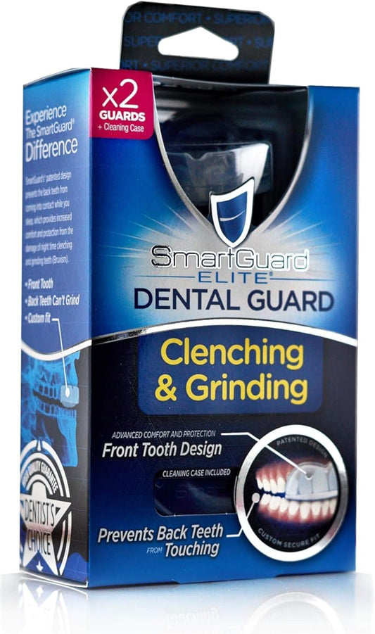 Dental Guard SMARTGUARD ELITE (2 Guards 1 Travel case) Front tooth Custom Anti Teeth Grinding Night Guard for Clenching - Dentist Designed - Bruxing Splint Mouth Protector For Relief of Symptoms