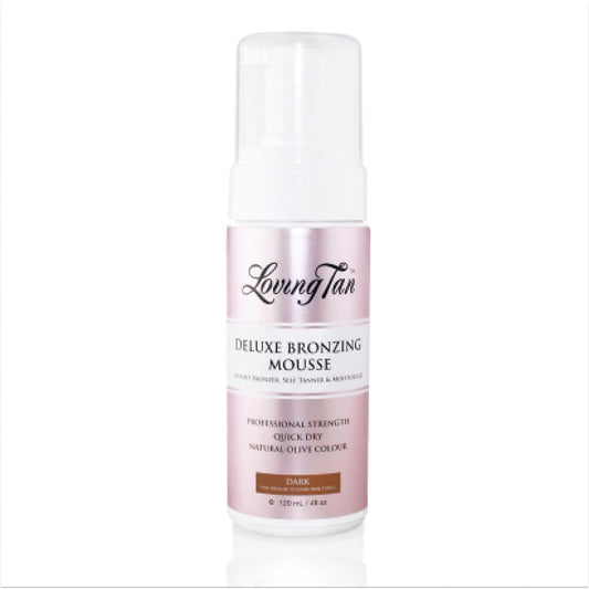 Loving Tan Deluxe Bronzing Mousse, Dark - Streak Free, Natural looking, Professional Strength Sunless Tanner - Up to 5 Self Tan Applications per Bottle, Cruelty Free, Naturally Derived DHA - 4 FL Oz