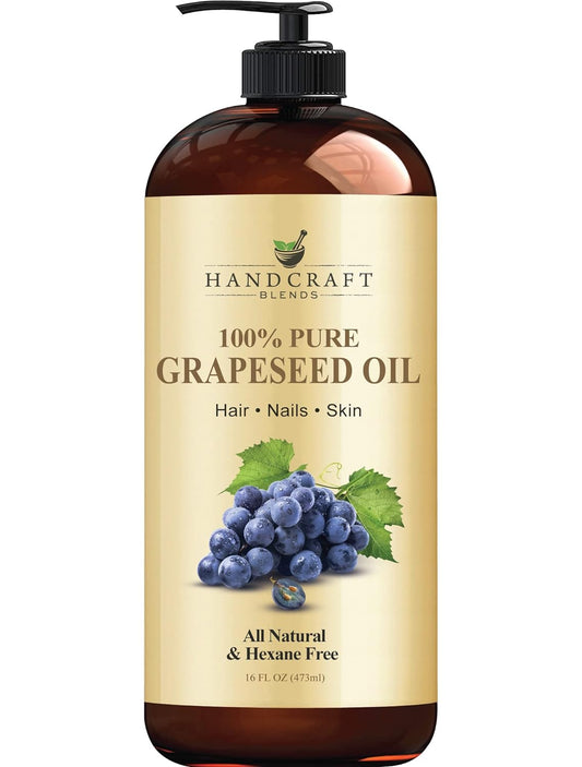 Handcraft Blends Grapeseed Oil - 100% Pure and Natural - Premium Therapeutic Grade Carrier Oil for Aromatherapy, Massage, Moisturizing Skin and Hair - Huge 16 fl. Oz