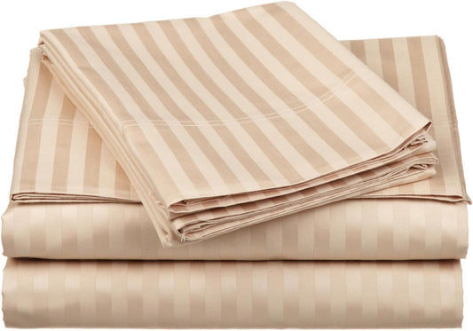 Impression by Home Collection Luxury - Extra Soft & Pure Italian Finished Queen Sleeper Sofa Bed Sheet Set 4-Pieces 100% Egyptian Cotton 600TC Striped Beige (60" x 74" + 8")