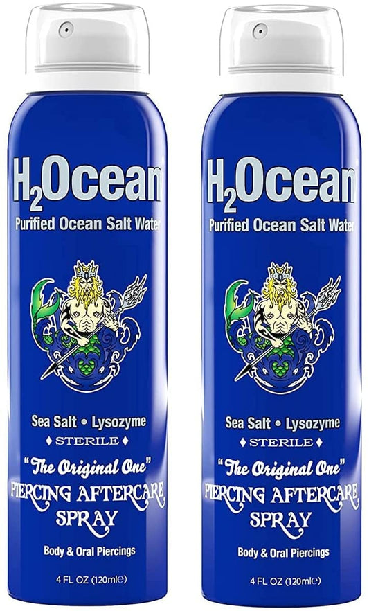 H2Ocean Piercing Aftercare Spray, 4oz Set of 2 Sea Salt Keloid & Bump Treatment, Wound Care Spray Wound Wash For Ear, Nose, Naval, Oral Body Piercings