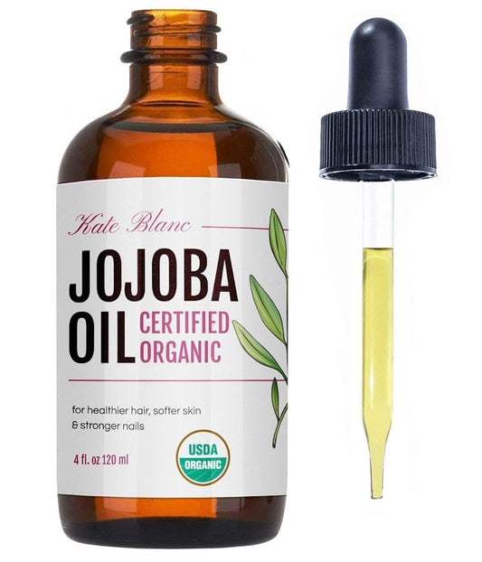 Kate Blanc Cosmetics Jojoba Oil for Skin, Face & Hair Growth (4oz) Golden Organic Facial Oil for Gua Sha Massage. 100% Pure, Natural Carrier Oil to Moisturize Cuticle & Skin