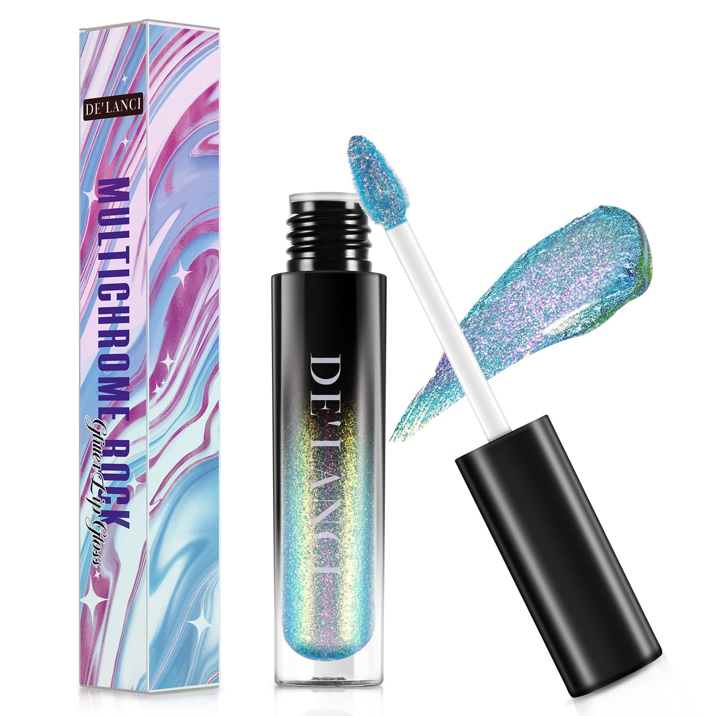 La Catrina Chameleon Liquid Lipstick, Oil-based Diamond Shiny Glitter Lip Gloss, Sparkly Metallic Color Intense Shimmery Finish, Long wears, Holographic Talc Free (#04 Light Green Pink)