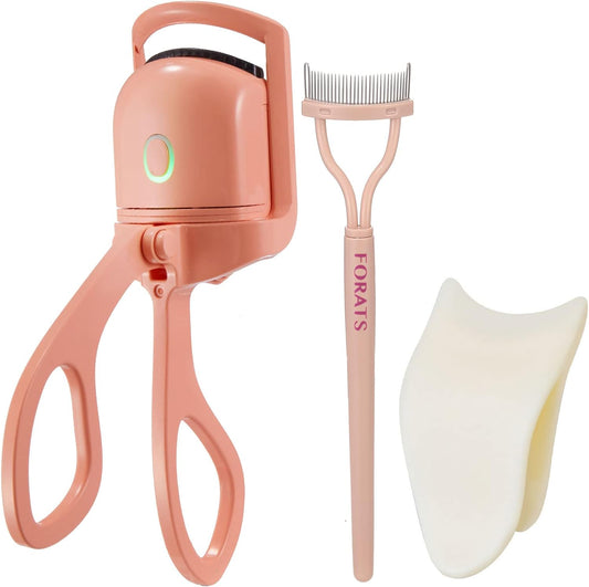 Heated Eyelash Curlers - FORATS Electric Eye Lash Curlers,Heating Eyelash Curler with Eyelash Comb - The Three-in-One Create Eye Opening & Lifted and Natural Lashes.