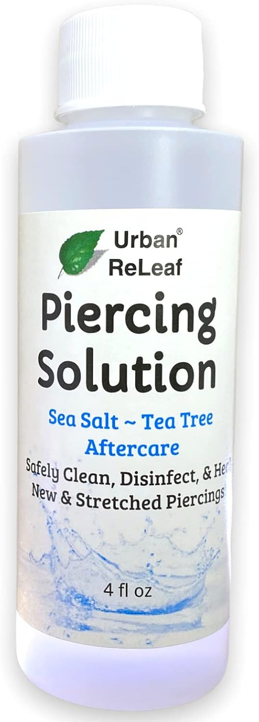 Urban ReLeaf Piercing Solution ! Healing Sea Salts & Tea Tree AFTERCARE 4 oz, Ready to use. Safely Clean, Soothe & Heal New & Stretched Piercings. Gentle Effective Natural & Soothing. Works Fast