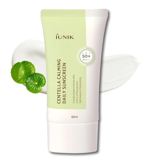 IUNIK Vegan SPF 50+ PA++++ Daily Sunscreen - Lightweight, Matte Finish, Reef-Safe, No White Cast or Scent - With Centella and Beta-Glucan for Dry, Oily, Sensitive Skin - 2oz