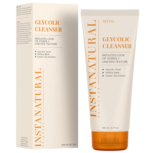 InstaNatural Glycolic Acid Cleanser Face Wash, Brightens, Reduces the Look of Pores and Uneven Texture, Gently Exfoliates, Cucumber Extract, 6.7 Fl Oz