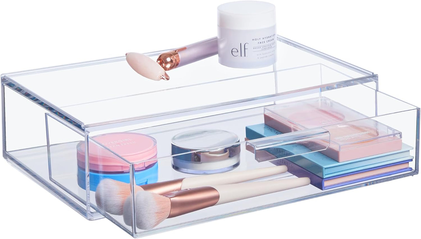 STORi Audrey Stackable Clear Bin Plastic Organizer Drawer | Organize Eyeshadow Palettes, Cosmetics, and Beauty Supplies on a Vanity | Made in USA