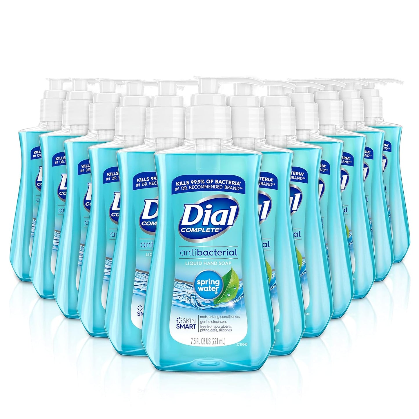 Dial Antibacterial Liquid Hand Soap Spring Water 7.5oz, Blue, 12 Count