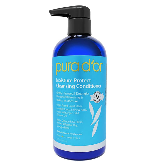 PURA DÕOR Moisture Protect Cleansing Conditioner (16oz) Detangles & Restores Hair with Argan Oil, Lavender & Other Natural Ingredients, No Sulfate, All Hair Types, Men & Women (Packaging may vary)