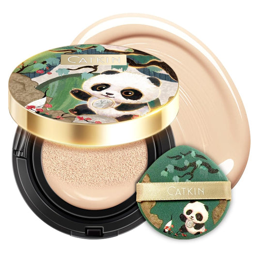 CATKIN Panda Land Full Coverage Cushion Fondation, Breathable Hydrating Nourishing Poreless Face Makeup Save for Sensitive Skin,Sheer Finish (C01 Fair)