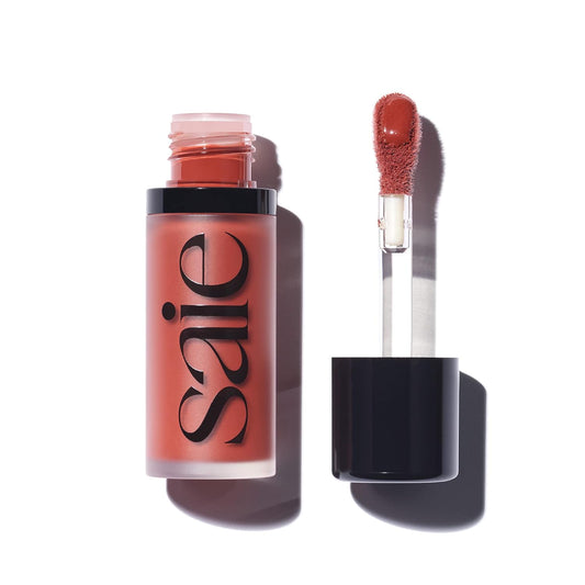 Saie Dew Blush - Lightweight, Blendable + Buildable Cream Gel Blush for a Dewy Cheek Tint - Doe Foot Wand Makeup Applicator - Spicy (0.40 oz)