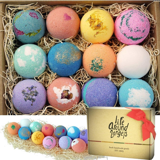 LifeAround2Angels Bath Bombs Gift Set 12 USA made Fizzies, Shea & Coco Butter Dry Skin Moisturize, Perfect for Bubble Spa Bath. Handmade Birthday Mothers day Gifts idea For Her/Him, wife, girlfriend