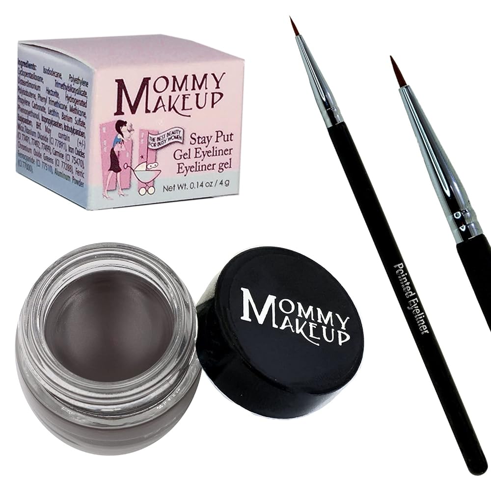 Mommy Makeup [Bundle - Save 20%] Waterproof Stay Put Gel Eyeliner in Chocolate Kiss + Pointed Eyeliner Brush