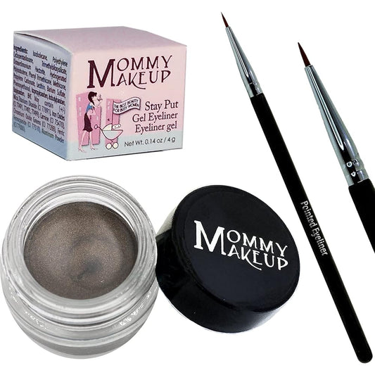 Mommy Makeup [Bundle - Save 20%] Waterproof Stay Put Gel Eyeliner in Mischievous + Pointed Eyeliner Brush