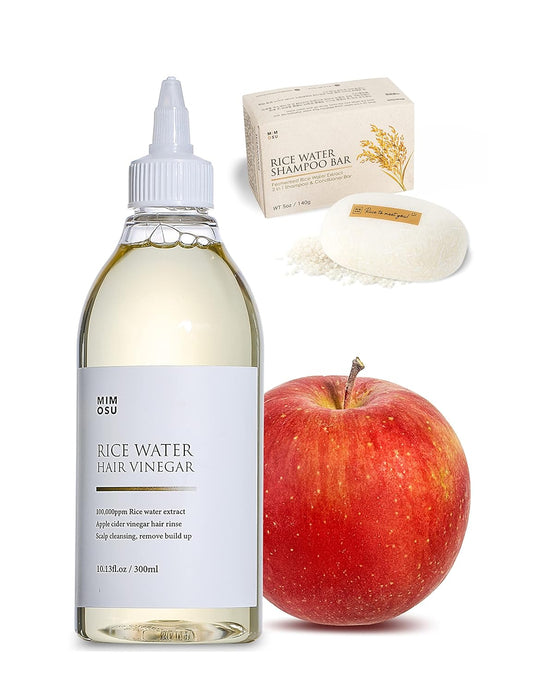 mimosu Natural Shampoo and Conditioner Set - Apple Cider Vinegar Hair Rinse with Rice Water shampoo bar, Itchy scalp cleanser for build up, Glycolic Acid, Dandruff & Frizz Treatment