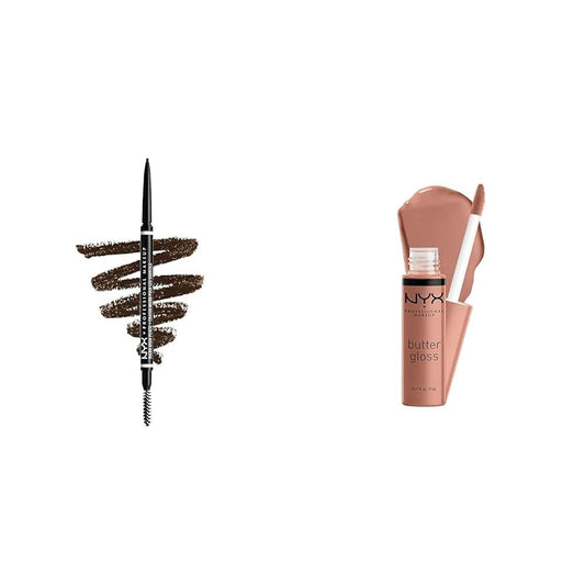 NYX PROFESSIONAL MAKEUP Micro Brow Pencil, Eyebrow Pencil - Espresso & Butter Gloss, Non-Sticky Lip Gloss - Madeleine (Mid-Tone Nude)