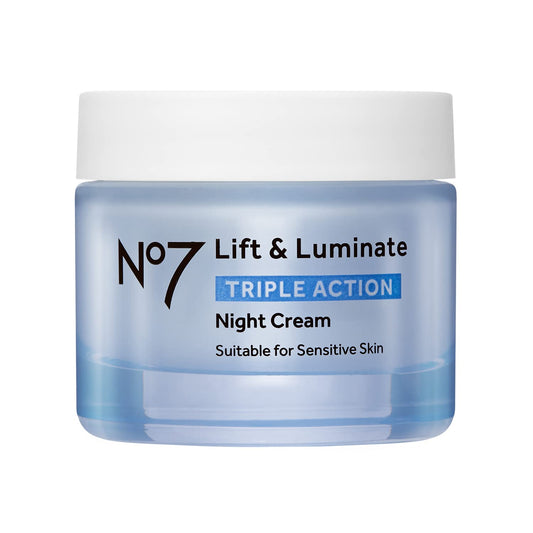 No7 Lift & Luminate Triple Action Night Cream - Anti Aging and Wrinkle Cream with Vitamin C For Face - Hydrating Night Cream With Hyaluronic Acid & Hibiscus + Collagen For Skin (50ml)