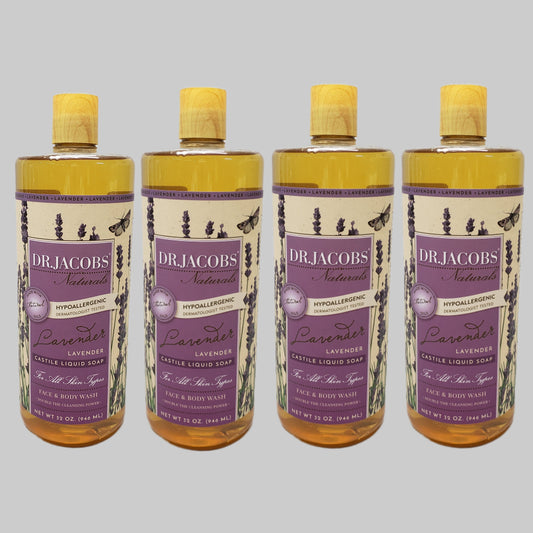 DR. JACOBS NATURALS Lavender Castile Liquid Soap Lot of 4 - 32 oz Hypoallergenic (New)