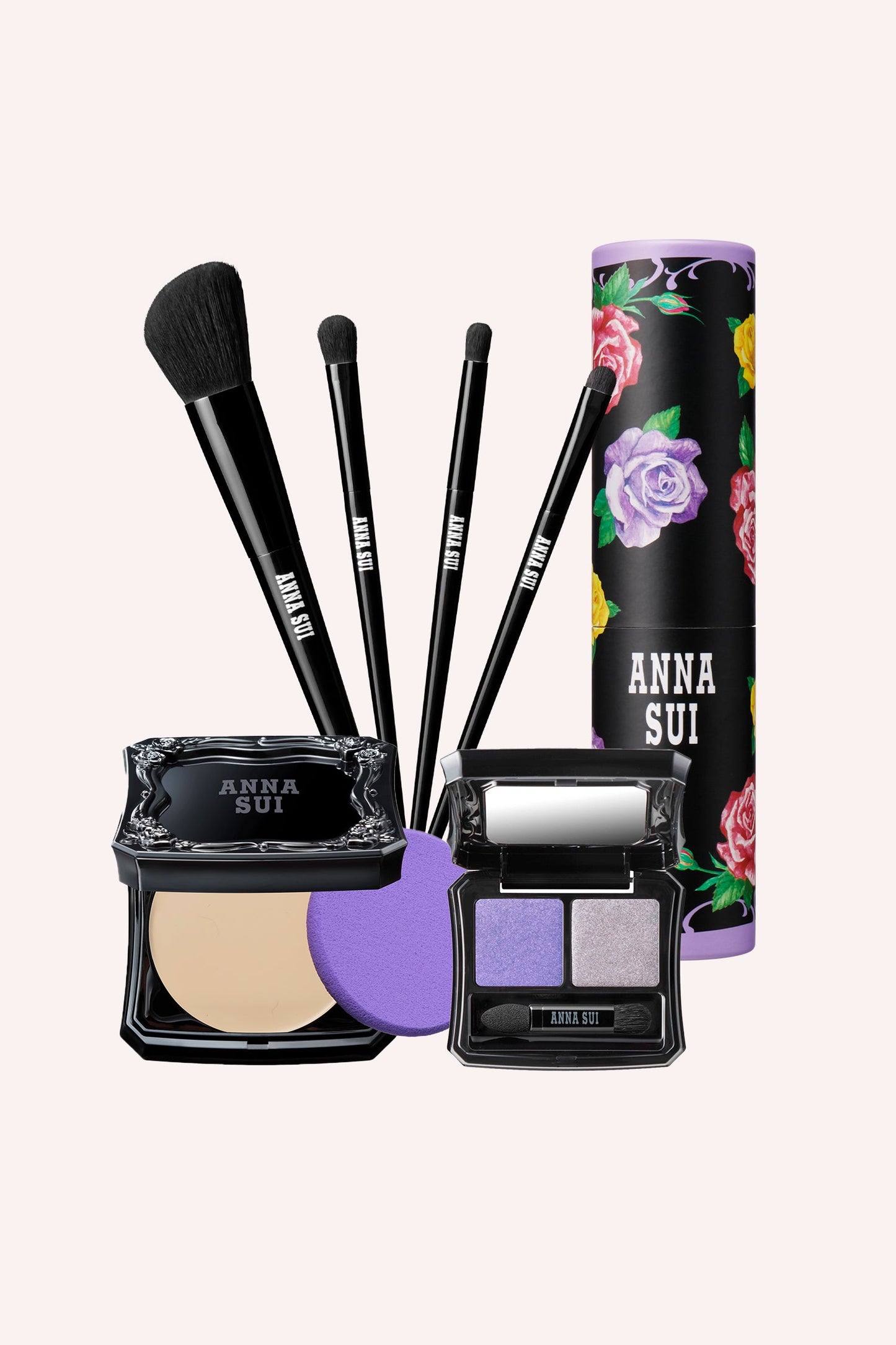 Newest foundation compacts FAIR-10, floral paper tube with Flat, round, point brush