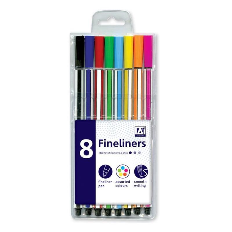 8 Coloured Fibre Tip Fineliners Pens