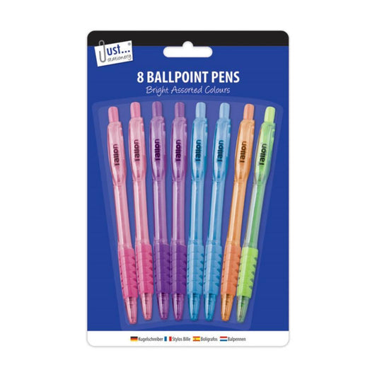 8 Ballpoint Pens 5 Assorted Pastel Colours